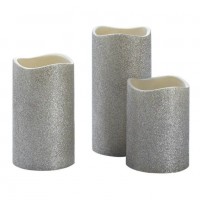 Silver Glitter LED Candles Set of 3 Large, Medium & Small 841437117882  292682062943